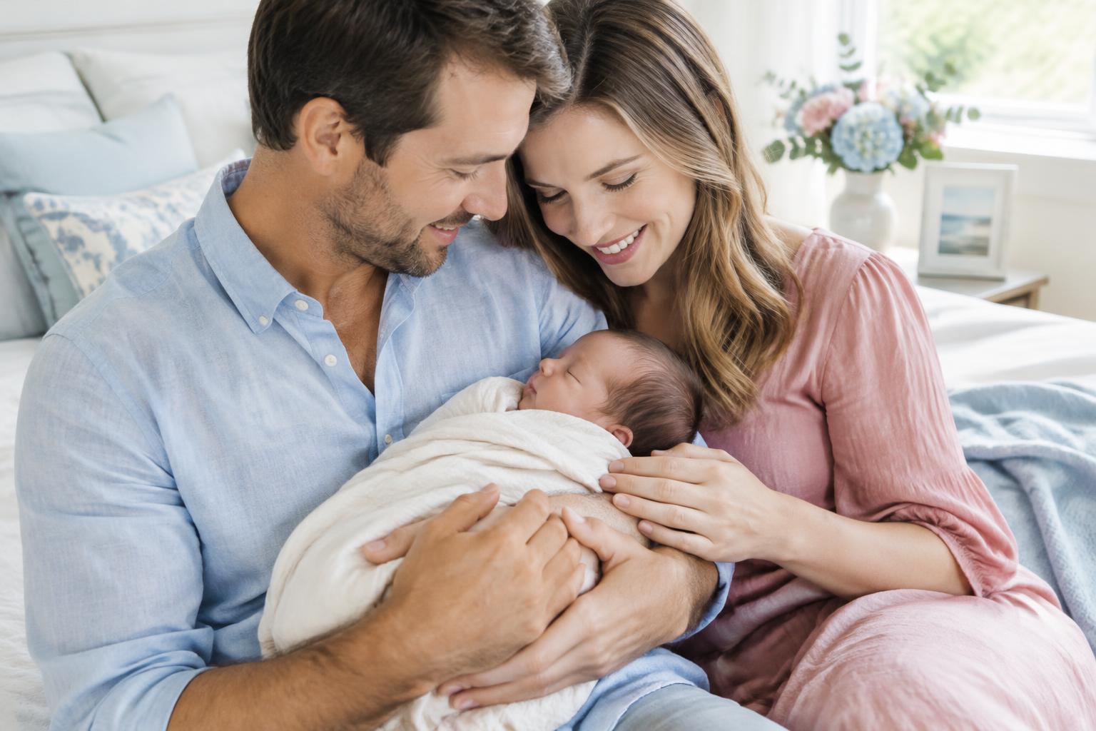 Des parents accueillent leur nouveau-né avec tendresse